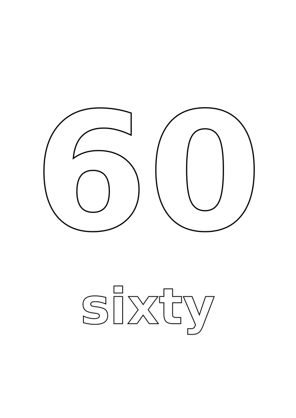 Number 60 with the word sixty underneath, both in outline for colouring