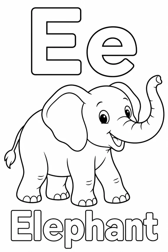 Ee — Elephant colouring page