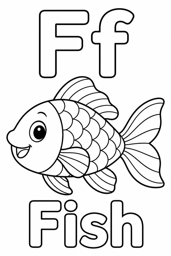 Ff — Fish colouring page