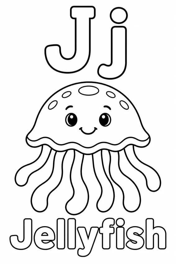 Jj — Jellyfish colouring page
