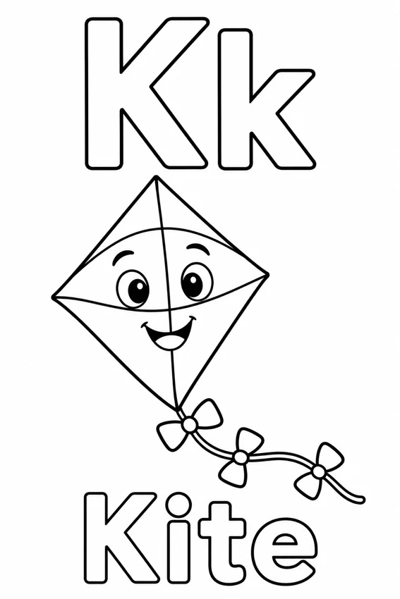 Kk — Kite colouring page