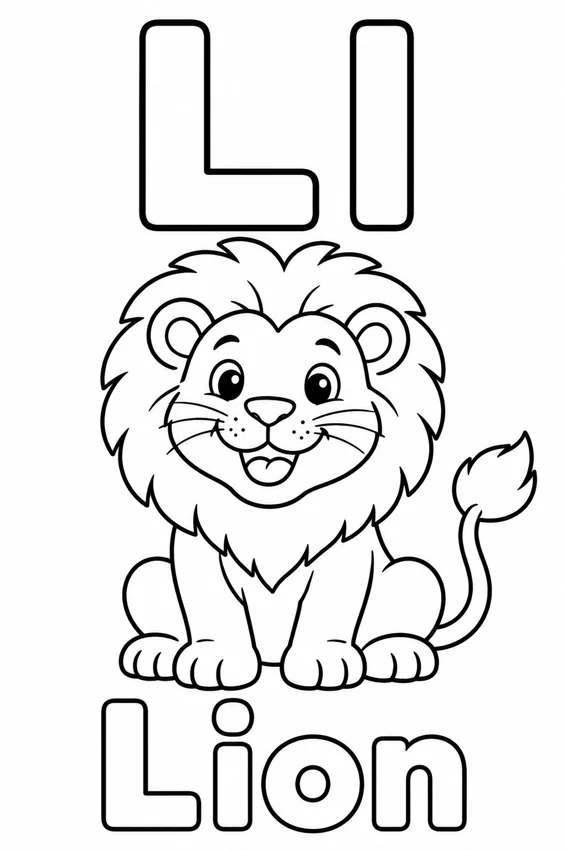 Ll — Lion colouring page