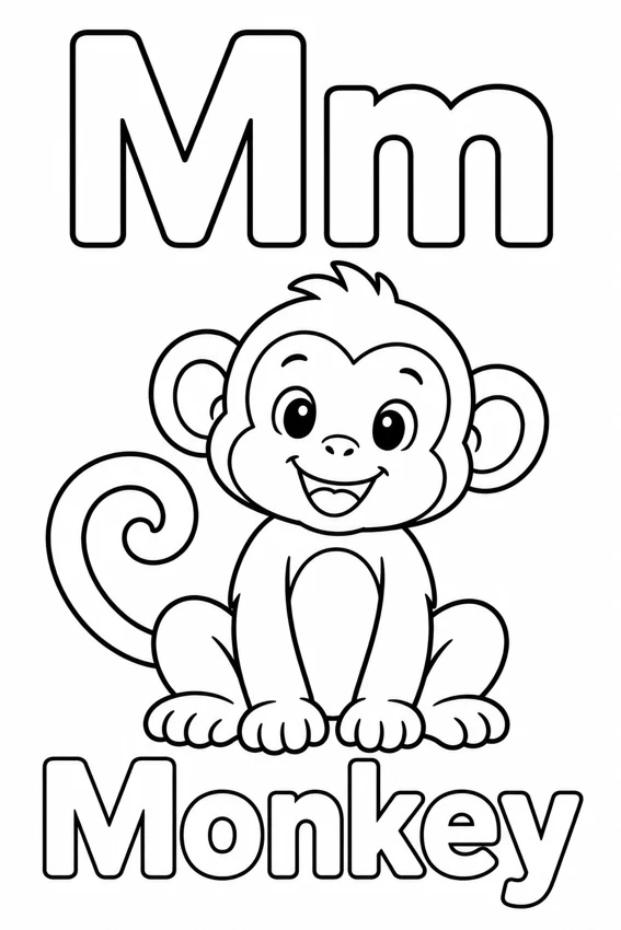 Mm — Monkey colouring page