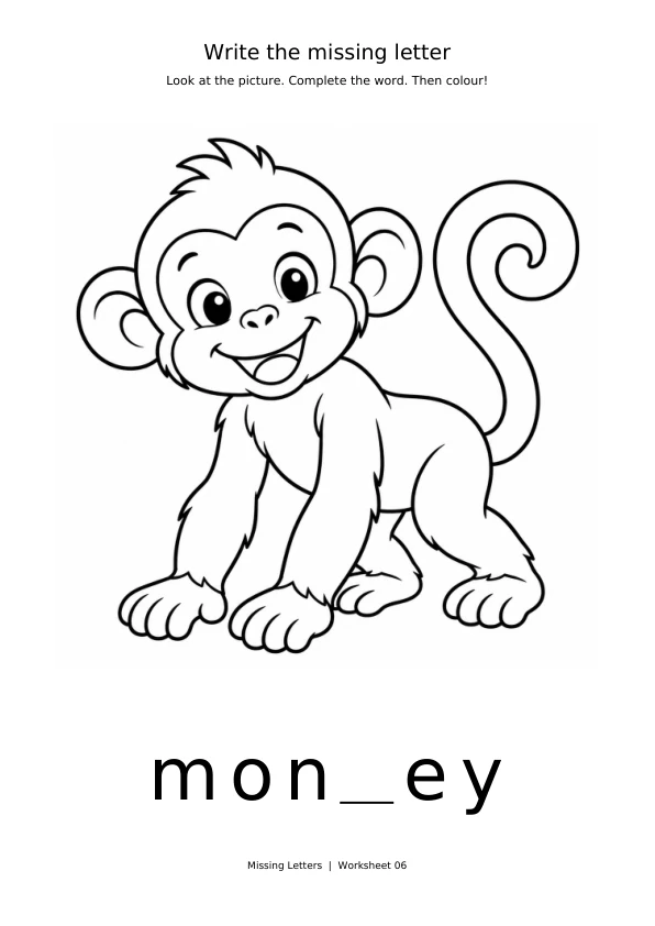 Worksheet 6: complete mon_ey and colour the picture