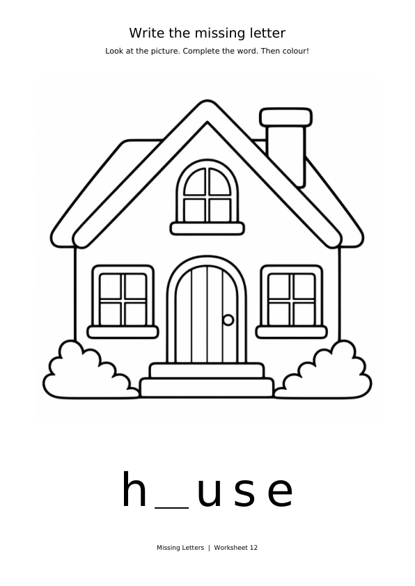 Worksheet 12: complete h_use and colour the picture