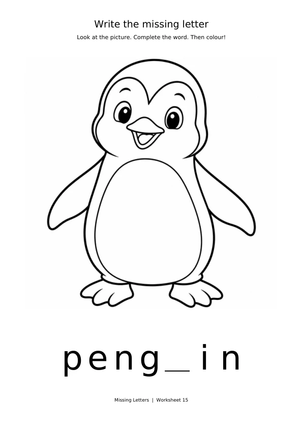Worksheet 15: complete peng_in and colour the picture