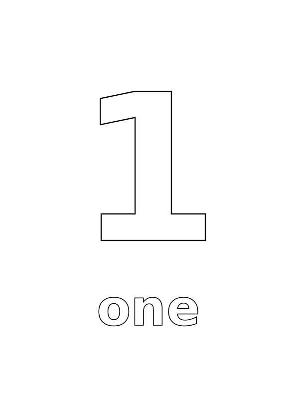 Number 1 with the word one underneath, both in outline for colouring