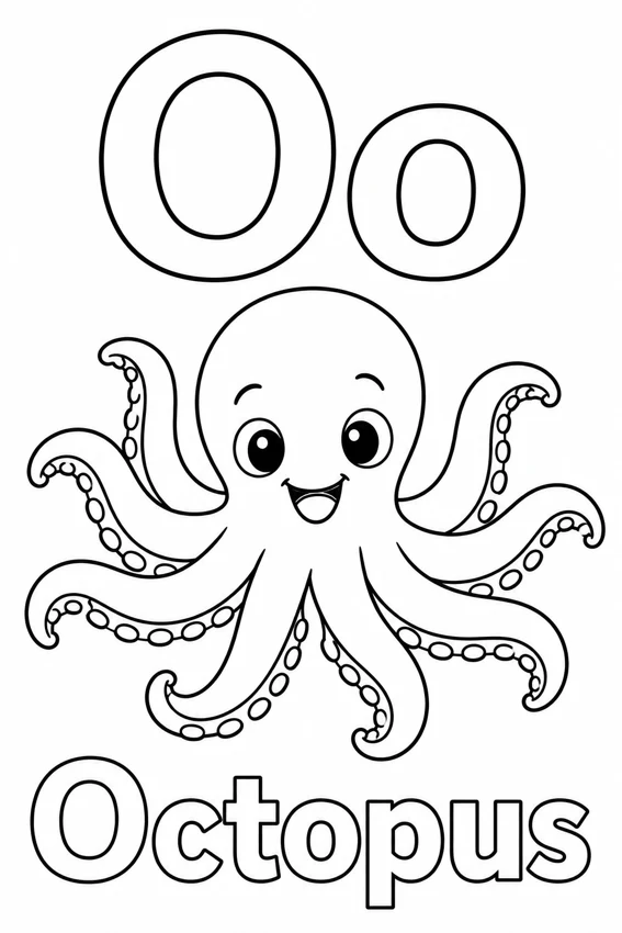 Oo — Octopus colouring page