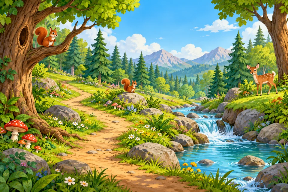 A Woodland Adventure: colourful game scene