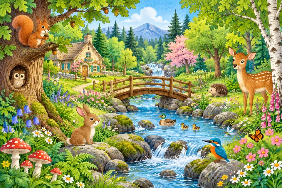 A Woodland Walk: colourful illustrated puzzle