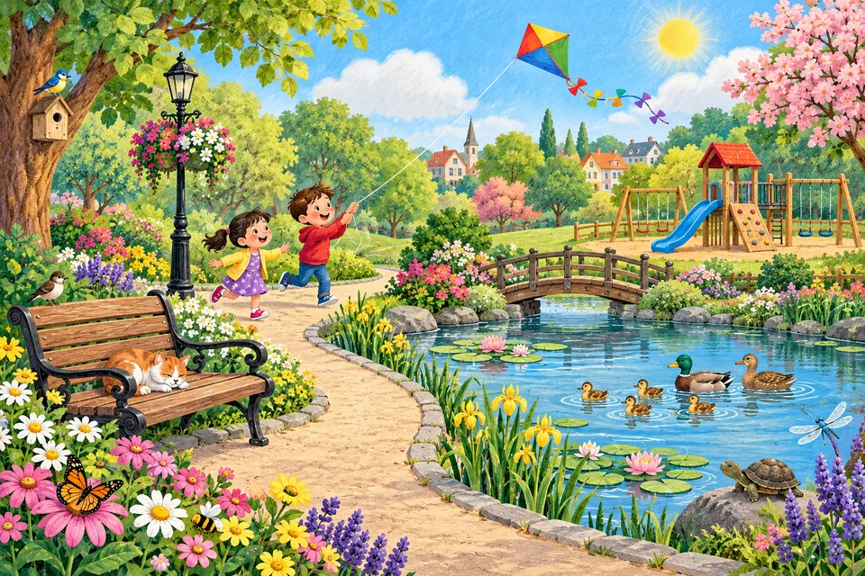 A colourful park jigsaw puzzle