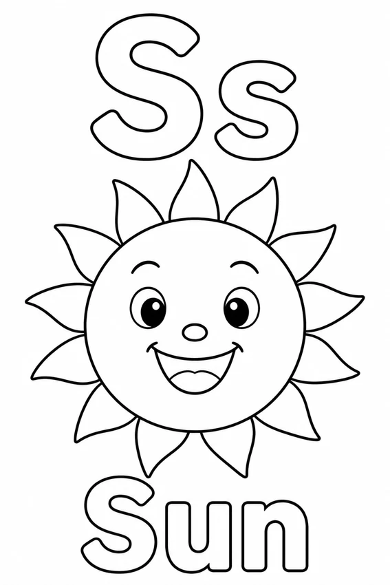 Ss — Sun colouring page
