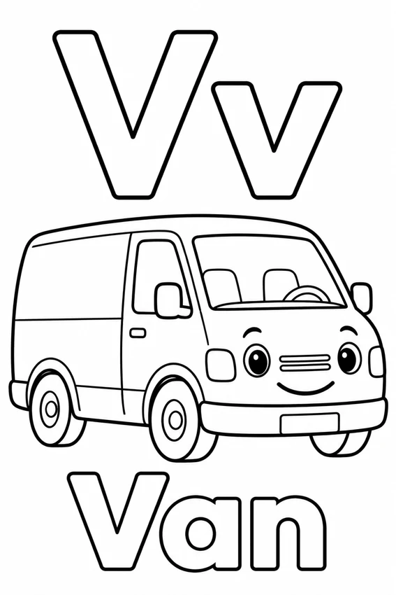 Vv — Van colouring page